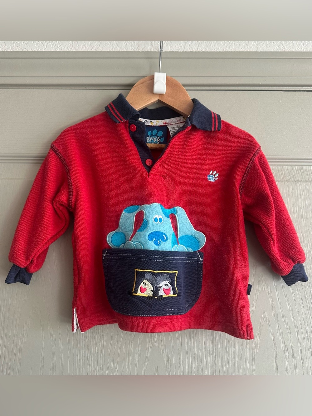 Vintage Blue's Clues 2T Boys Red Blue Long Sleeve Polo Long Sleeve Puppy